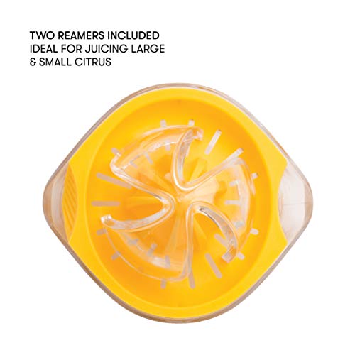 Cooking Light Manual Hand Built-in Strainer and Measuring Cup, 2 Size Reamers Included, Premium Quality Lemon Orange Lime Juicer, Yellow