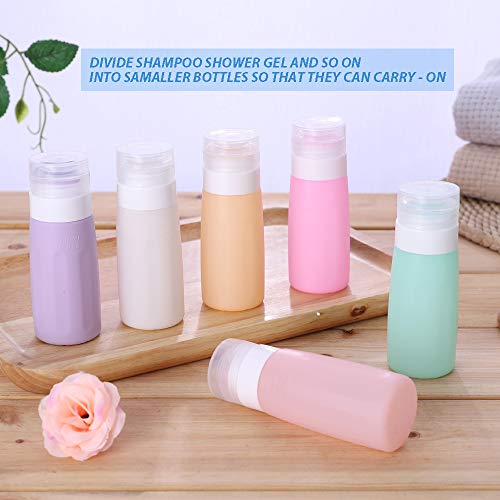 Travel Bottles TSA Approved Containers 3oz Leak Proof Silicone Travel Bottles Toiletries Containers with labels for Shampoo Conditioner Lotion Face Body Wash 6pcs