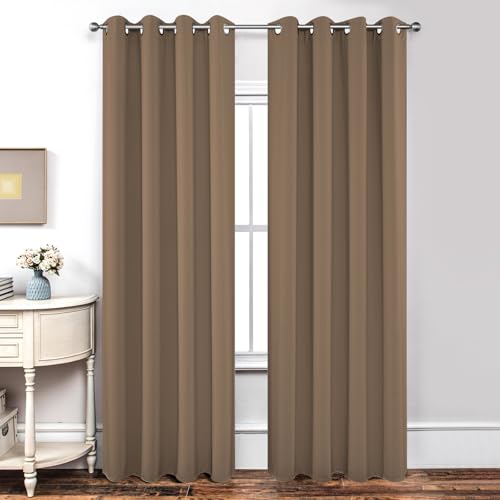 Joydeco Verdunkelungsvorhänge Cappuccino mit Ösen 2er Set H 260 x B 140 cm, Vorhänge Blickdichte 260 cm Lang für Wohnzimmer Schlafzimmer