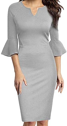 Women Dress Sunday77 V-Neck Plus Size Knee-Length Office Flounce Bodycon Evening Party Beach Cocktail Casual Beige