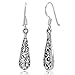 925 Oxidized Sterling Silver Bali Inspired Filigree Narrow Puffed Teardrop Dangle Hook Earrings
