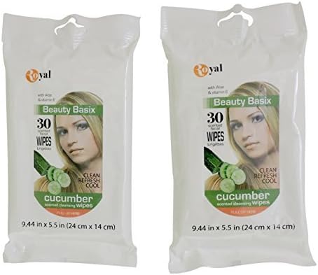 Royal Basix Cucumber Scented Facial Wipes 2 Pack with Aloe &amp; Vitamin E Makeup Remover
