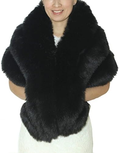 Dressblee Faux Fur Wrap Shawl Shrug Bolero Cape With side pockets, Bridal Faux Fur Jacket coat shawls -black