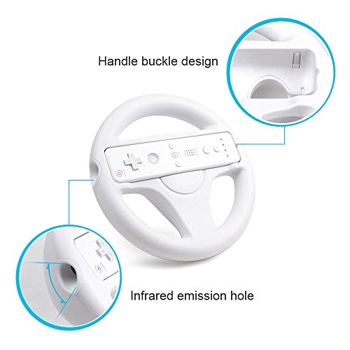 GamesBunds-Mario-Kart-Steering-Wheels-2pcs-White-Racing-Wheel-with-Wii-Wheel-Wii-Mario-Kart-Game-Remote-controller-Accessories-Driving-Wheel-for-Mario-Kart-Tank-more-Wii-U-or-Wii-games