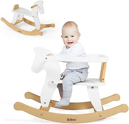 Belleur Wooden Rocking Horse for Toddler 1-3 Year Old, Baby Wood