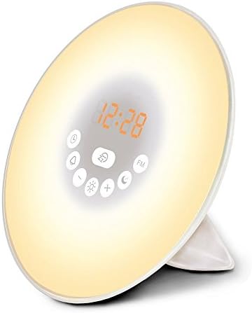 Sunrise Alarm Clock, Wake Up Light Sunrise Simulator Daylight Alarm Clock for Heavy Sleepers, with 7 Colors, FM Radio, Nature Sounds, Snooze Function and Touch Control
