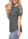 ZKESS Women Slit Cut Out Shoulder Short Sleeve Casual T Shirt Tops