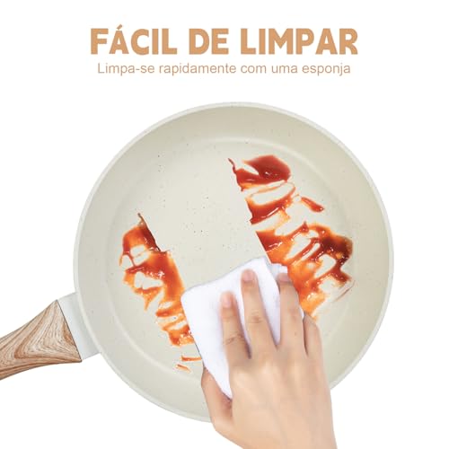 HEEDU Juego de 3 Sartenes con Recubrimiento Antiadherente, Sartén Antiadherentes de Granito Blanco, Libre de PFOS y PFOA, Apto para todas las estufas (20 cm y 24 cm y 28 cm)