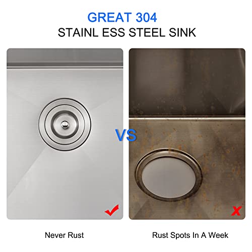 TSIBOMU 24 Inch Kitchen Sink Drop-in, 18 Gauge Stainless Steel Single Bowl Single Faucet Hole Top Mount Workstation Sink, D24 xW18 xH9