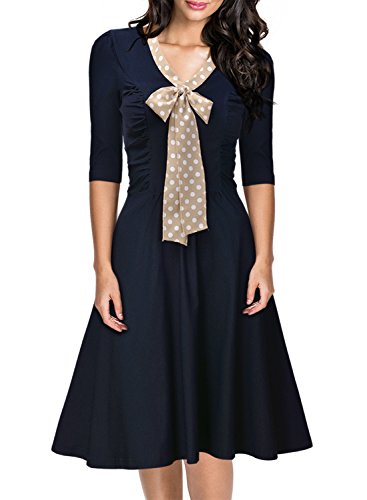 Miusol Women's Retro Bow 3/4 Sleeve Slim Evening Party Dress