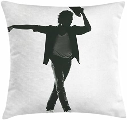 Michael Jackson Decor Throw Pillow Cushion Cover by Ambesonne, Famous Young Man Saluting Audience Celebrity Performer Singer, Decorative Square Accent Pillow Case, 18 X 18 Inches, Black and White