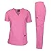 Dagacci Medical Uniform Womens Medical Scrub Set Shirt Top and Pant, Rose_pink, Small, Short Sleeve