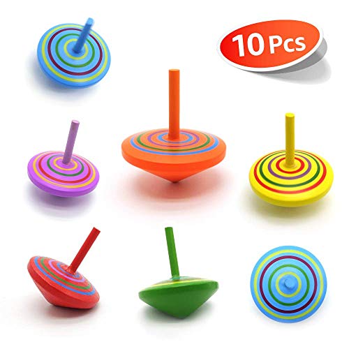 C-pop Multicolor Wooden Spinning Top Toy, Kids Novelty Wooden Colorful Gyroscopes Toy, Assorted Standard Tops Flip Tops, Kindergarten Education Toys, 10 Pack