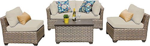 TK Classics MONTEREY-05c 5 Piece Monterey-05C Outdoor Wicker Patio Furniture Set, Beige