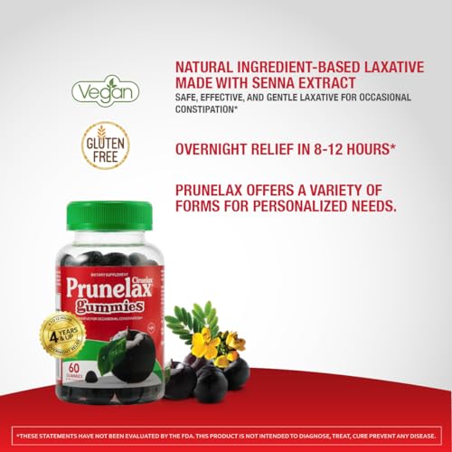 PRUNELAX CIRUELAX REGULAR STRENGTH LAXATIVE GUMMIES – GENTLE RELIEF FOR OCCASIONAL CONSTIPATION – MADE WITH NATURAL SENNA, PREDICTABLE RELIEF, GLUTEN-FREE, WORKS IN JUST 8 TO 12 HOURS – 60CT