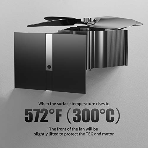 YoTek Heat Powered Stove Fan, 40°C Quick Start Fireplace Fan, Heat Driven Eco Fan with 4 Blades for Wood/Log Burner/Fireplace, Quieter and Efficient Small Wood Stove Fan(Black) [Energy Class A +++]