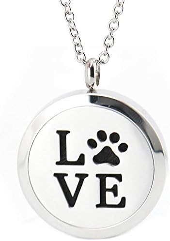 'Love with Dog Paw' Essential Oil Diffuser Necklace Aromatherapy Pendant, Velvet Jewelry Bag, Extra Pads