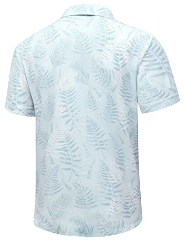 SheLucki Hawaiian Shirt for Men, Unisex Summer Beach Casual Short Sleeve Button Down Shirts, Printed Palmshadow Clothing Leaf Light 2Green XL