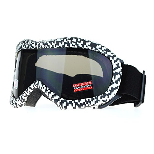 Ski Snowboard Goggles Anti Fog Shatter Proof Black Lens Digital Pixel Print
