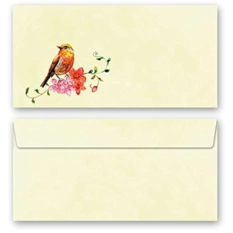 Set Complet De 20 Pièces Chant Des Oiseaux 10 Feuilles De Papier à Lettres Et 10 Enveloppes Din Long Sans Fenêtre