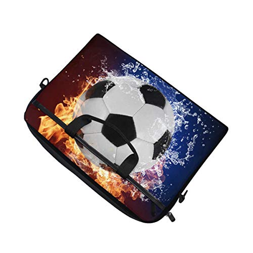 JOYPRINT Laptop Sleeve Case, Soccer Ball in Fire Water 14-14.5 inch Briefcase Messenger Notebook Computer Bag with Shoulder Strap Handle for Men Women Boy Girls - Thumbnail 4