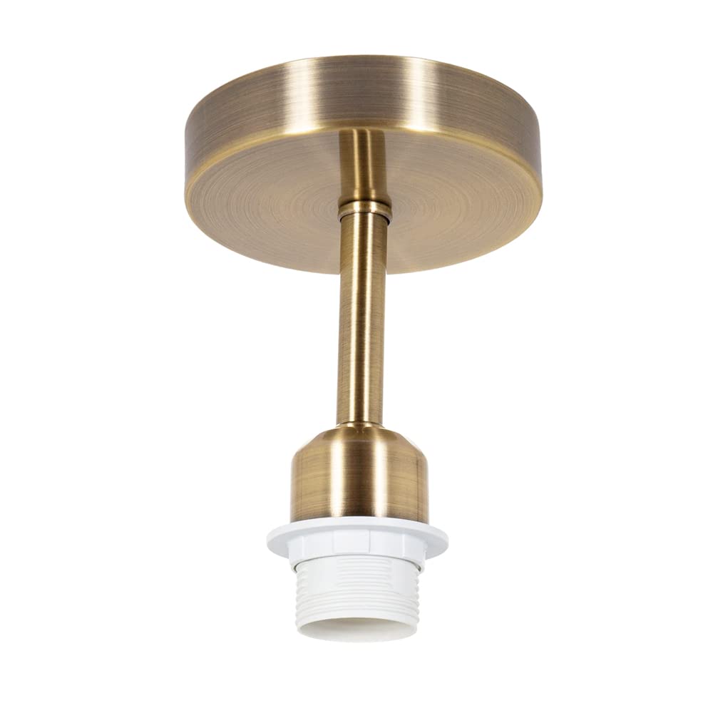 Happy Homewares Brushed Antique Brass Ceiling Light Fitting for Industrial Style Light Bulbs | 12cm x 17cm | Suitable for Lamp Shades with E27 Lamp Holder
