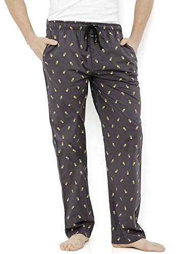 nick&jess mens black pineapple printed 100% cotton pyjama bottoms