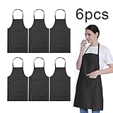 LOYHUANG Total 6PCS Plain Color Bib Apron Adult Unisex with 2 Pocket for Chef Cooking Baking Kitchen Restaurant Crafting Black