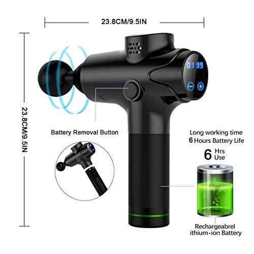 Massage Gun Deep Tissue Percussion Muscle Massager for Pain Relief, Handheld Electric Body Massager Sports Drill Portable Super Quiet Brushless Motor,20 Adjustable Speed (Black) - Thumbnail 2
