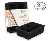 Silicone Ice Cube Trays - 6 JUMBO Cubes Molds - Pack of 2 Flexible and Bendable Easy Release, Food Grade BPA Free Material - Black - by Bovado USA