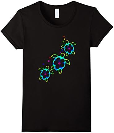 Womens Tropical Colors Hawaiian Honu Sea Turtles Beach T-shirt Medium Black