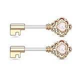 Pierced Owl Vintage Filigree Key with Opal Glitter Heart Nipple Barbells in 316L Stainless Steel - Sold as a Pair - Multiple Colors Available (Rose Gold Tone/White)