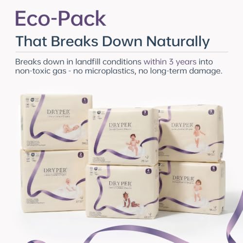 DRYPER Organic Newborn Diapers Size 1 (3-5 kg), Ultra Thin, Soft and Hypoallergenic for Sensitive Skin, Moisture Indicator, 180 Premium Day & Night Diapers