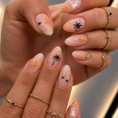 Cute Halloween Press on Nails Short Oval French tip Fake Nails at Amazon