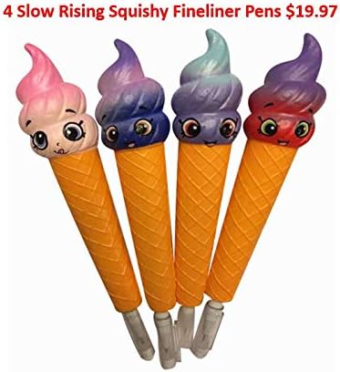 BLAUW 4 SQUISHIES PENS Squishy Kids Toys | New Cute Slow Rising Ice Cream Cone Fineliner Pens | Kawaii Peach Mango Scented Stress Relief Writing School Supplies (4 Pcs)