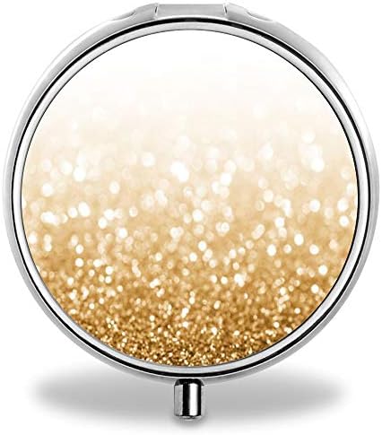 IMLONE Pill Organizer, Customized Gold Glitter Pill Boxes with 3 Components and Mirror for Travelling and Daily Needs
