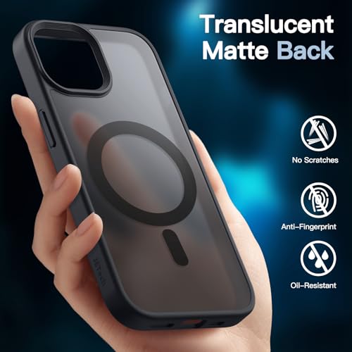 JETech 3 in 1 Magnetic Cover for iPhone 13 6.1 Inches with 2 Pack Tempered Glass Screen Protector, MagSafe Compatible, Translucent Matte Retro Case (Black)