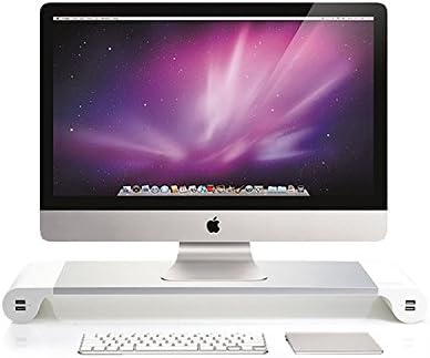 Wish House Computer Stands For Monitors Adjustable On Desk Premium Aviation Space Bar with Keyboard Storage for Laptop PC iPad and More (4 USB Ports)