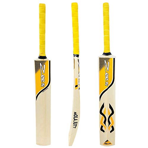 Zeepk Cricket Bat Play Like The Pros Adult Size, Cricket Tennis Ball Bat Handcrafted Kashmir Willow with Durable Comfortable Rubber Grip Short Handle Thick Edge Blade 44mm Light Weight 2lbs (Yellow)