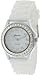 Platinum CZ Accented Silicon Link Watch Quartz Wristwatch Watches, Large Face