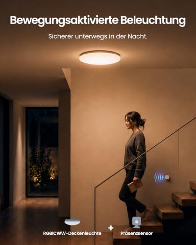 SwitchBot RGBICWW Ceiling Light 37.6 cm, Matte LED Ceiling Light Dimmable 3200 LM, 2700-6500K, 32W, Compatible with Alexa & Apple Home, CRI 90+, Ceiling Light LED for Bedroom, Living Room, Hallway