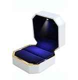 LYWOO Square Velvet Wedding Ring Jewelry Box with LED Light for Proposal or Engagement Jewel Display