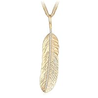 BIRSTONE Dazzling Czech Rhinestone Feather Pendant Necklace, Gold