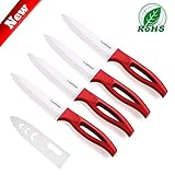 Ceramic Knife Set of 4, Cerahome Steak Knife Rust Proof and Stain Resistant Chef Knife Set Super Sharp Kicthen Knife with Sheath Upgrade Handle (red)