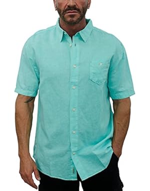 Men's Short Sleeve Linen Shirt with Contrast Stitches