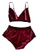 Women's 2 Piece Vintage Velvet Lingerie Set Strap Bra Underwear Suit (32ABC, Red)
