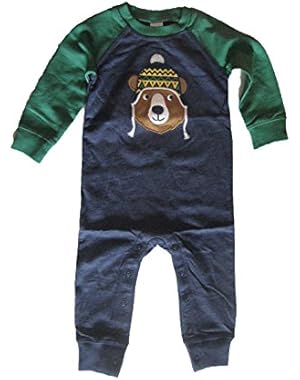 Blue Jumpsuit with Green Long Sleeves & Bear Decal 18M