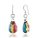 925 Sterling Silver Hand Blown Murano Glass Rasta Reggae Puff Teardrop Dangle Hook Earrings