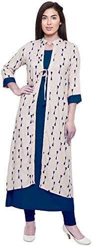 Saundarya Women's Rayon Kurta with Printed Jacket Long Kurta/Kurti