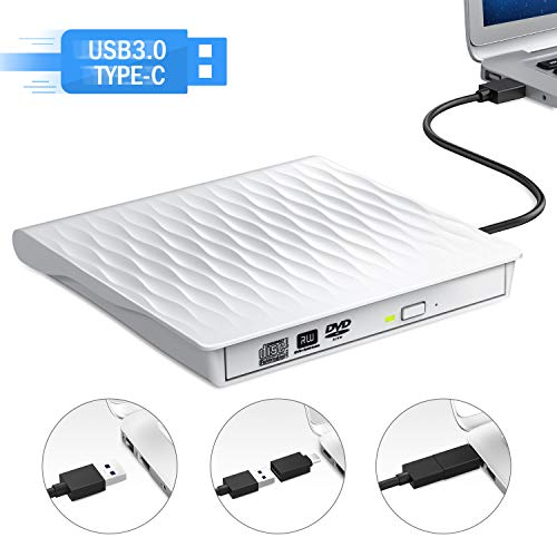 External CD DVD Drive, DUSASA USB 3.0 USB C Dual Port Slim Portable External CD DVD Rewriter Burner Writer,High Speed Data Transfer USB Optical Drives for Laptop/Macbook/Desktop/Win10/8/7 (White) - Thumbnail 7